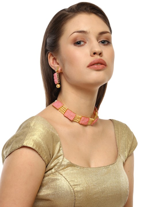 Gold-Toned & Pink Jewellery Set