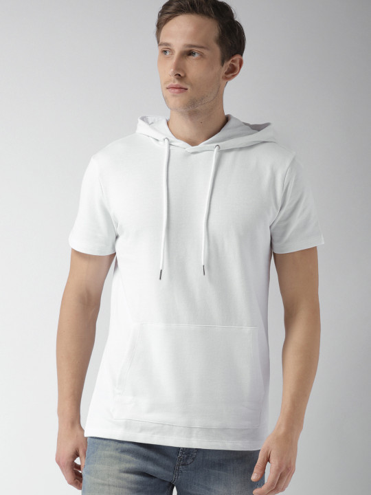 Men White Solid Hooded Sweatshirt XS