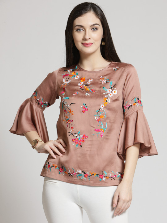 Women Beige Printed A-Line Top