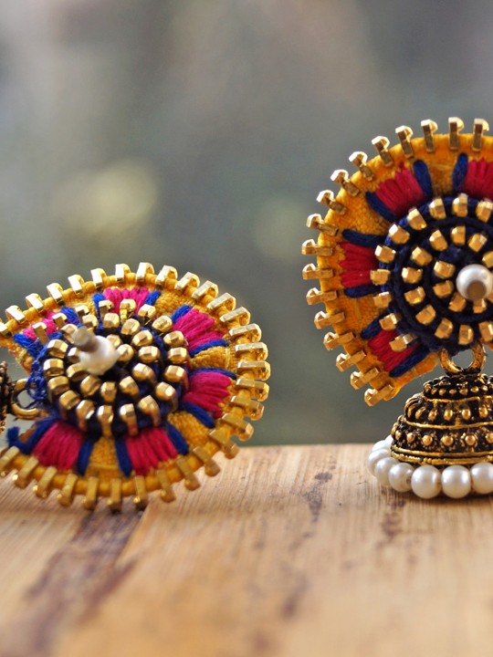 Gold-Toned & Off-White Dome Shaped Jhumkas
