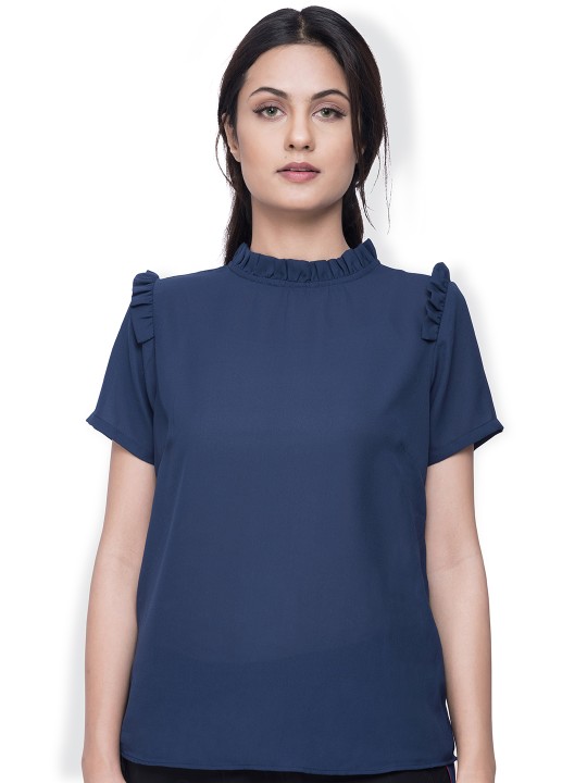 Women Blue Solid Top XS
