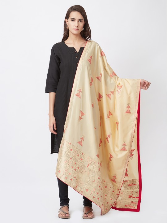 Cream-Coloured Woven Design Silk Dupatta