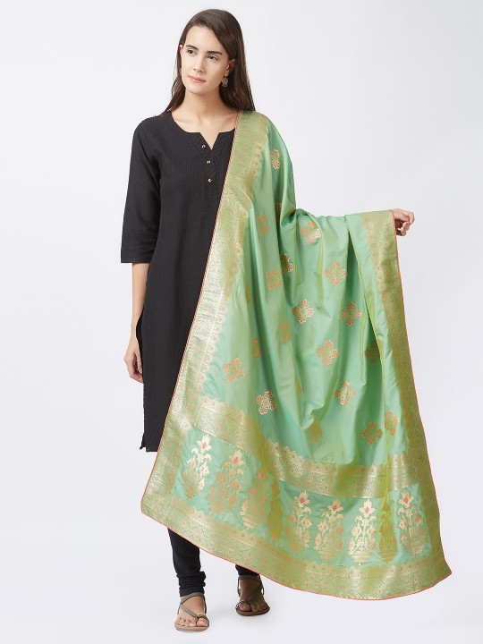 Green Woven Design Silk Dupatta