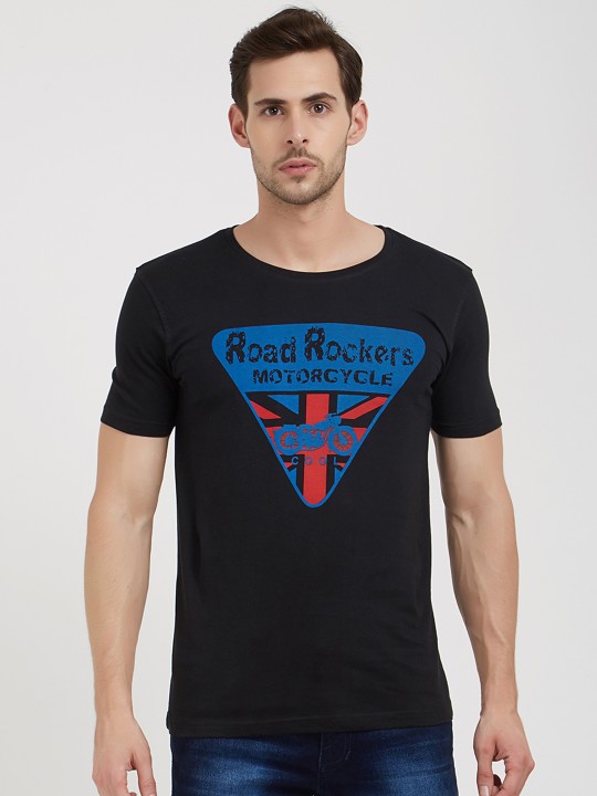 Men Black Printed Round Neck T-shirt M