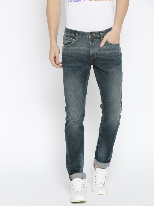 Buy Men Navy Blue Skinny Fit Mid-Rise Clean Look Stretchable Jeans ...