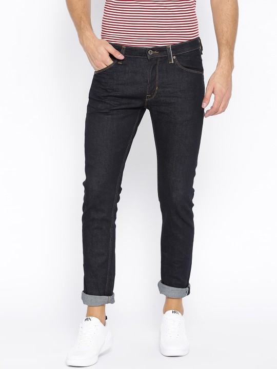 Buy Men Navy Blue Bruce Fit Mid-Rise Clean Look Stretchable Jeans 30 ...