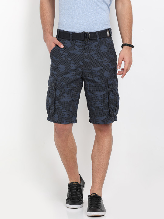 Men Navy Blue Printed Regular Fit Cargo Shorts 42