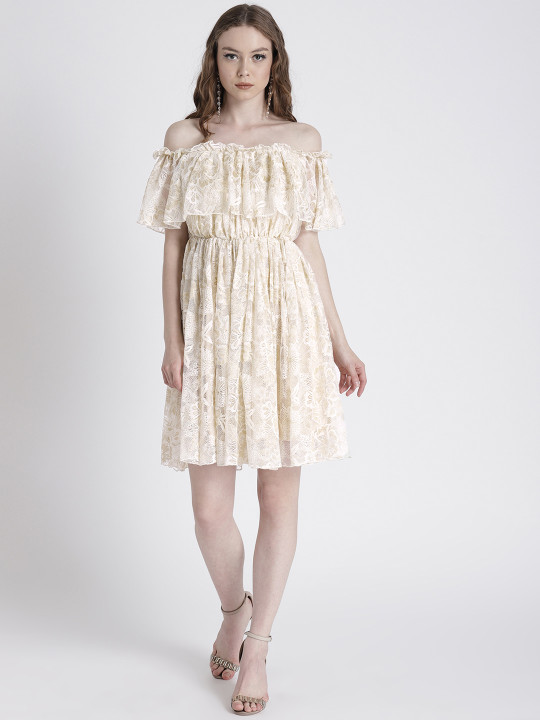 cream fit and flare dress