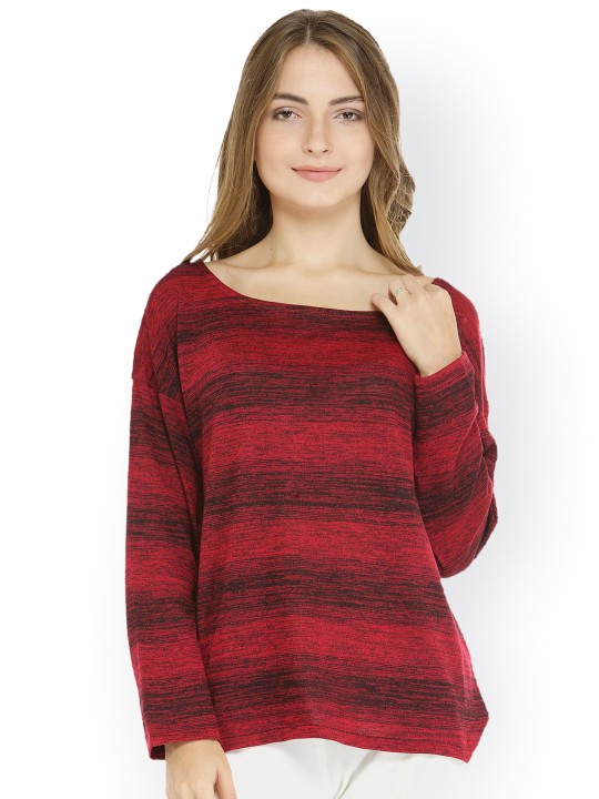 Women Red Printed Pullover S