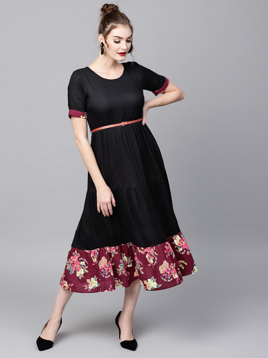 Women Black Solid Layered A Line Dress Xl | Desertcart Barbados
