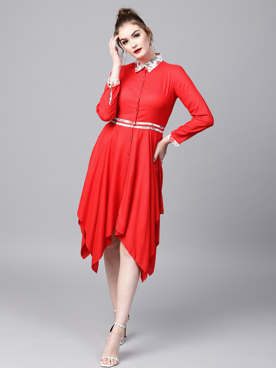 Women Red Solid A Line Dress Xxl | Desertcart Aruba