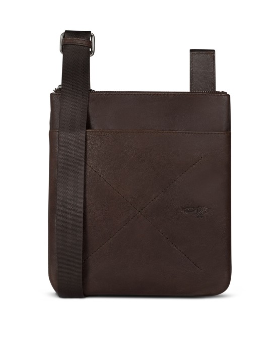 Men Brown Solid Leather Messenger Bag