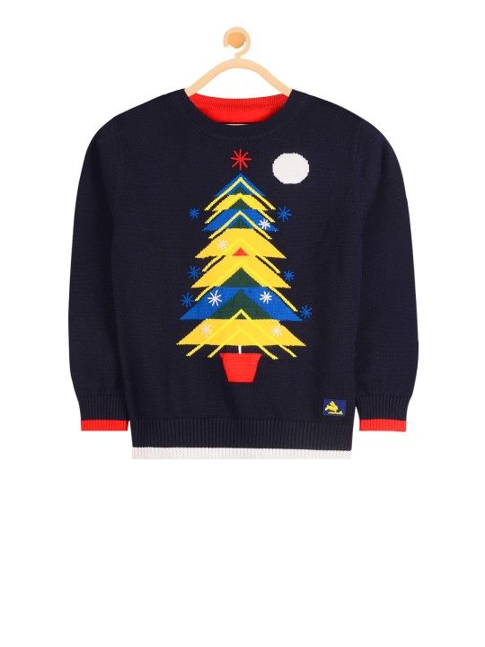 Boys Navy Blue Solid Pullover 9-12M