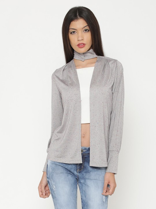 Grey Solid Open Front Shrug S