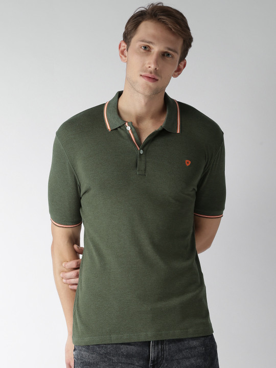 Men Olive Green Solid Polo T-shirt XL