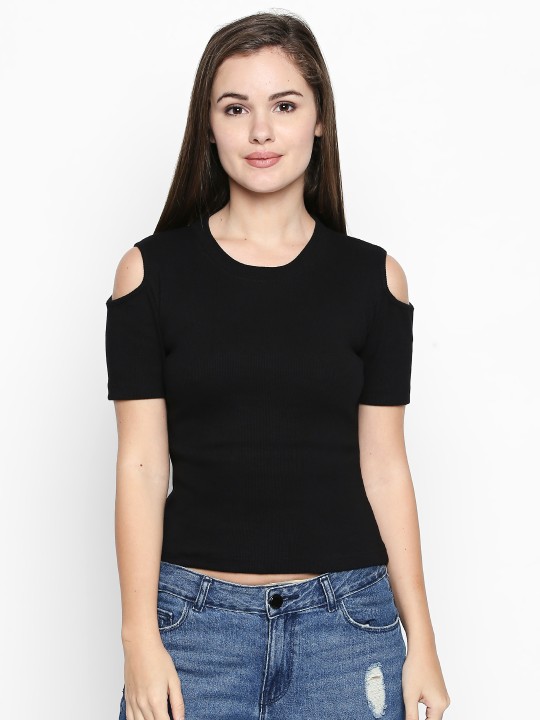 Women Black Solid Top S