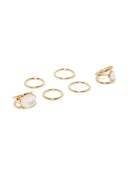 Women Gold-Toned Translucent White Stone Set of 6 Rings