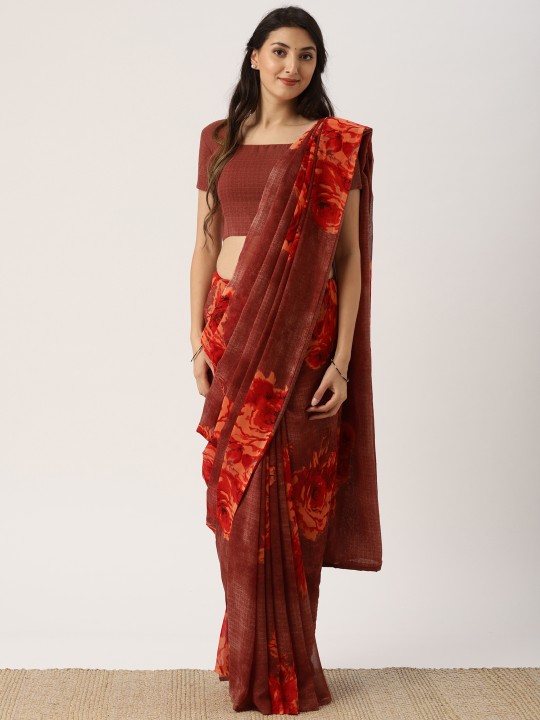 Maroon Poly Georgette Printed Saree