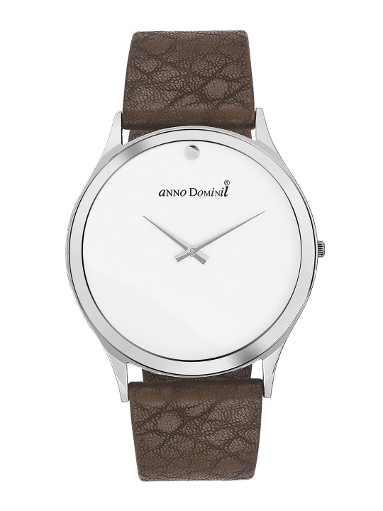 Men White Leather Analogue Watch ADW0000353
