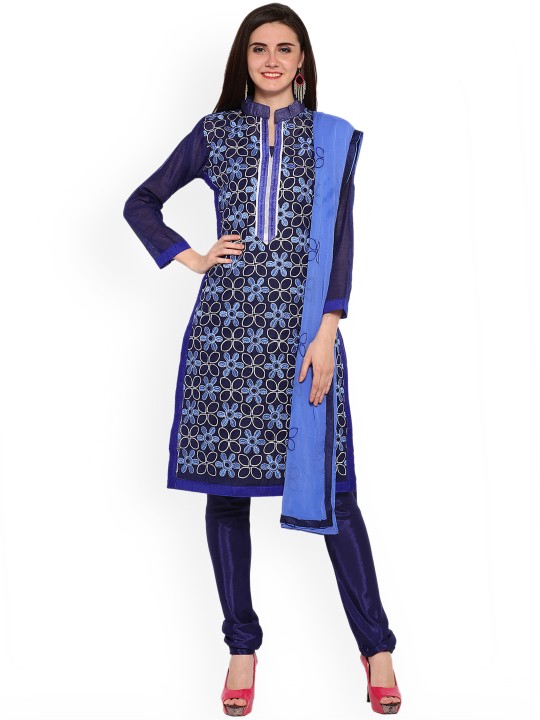 Navy Blue Embroidered Unstitched Dress Material