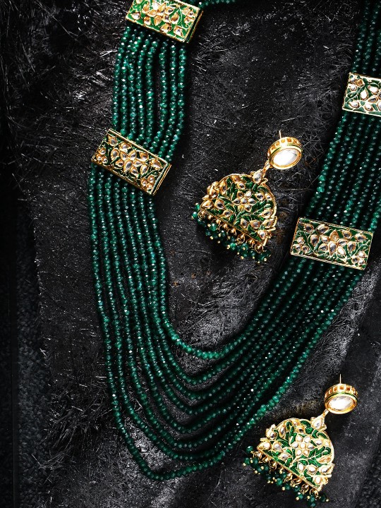 Green 18K Gold-Plated Kundan-Studded Onyx Jewellery Set