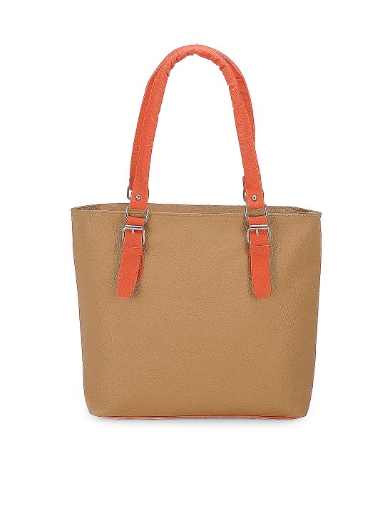 Beige & Orange Solid Shoulder Bag