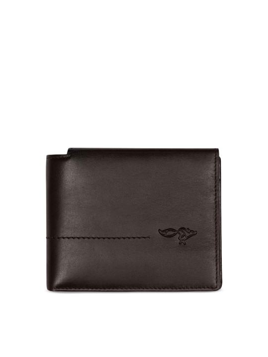 Men Brown Solid Leather Two Fold Wallet