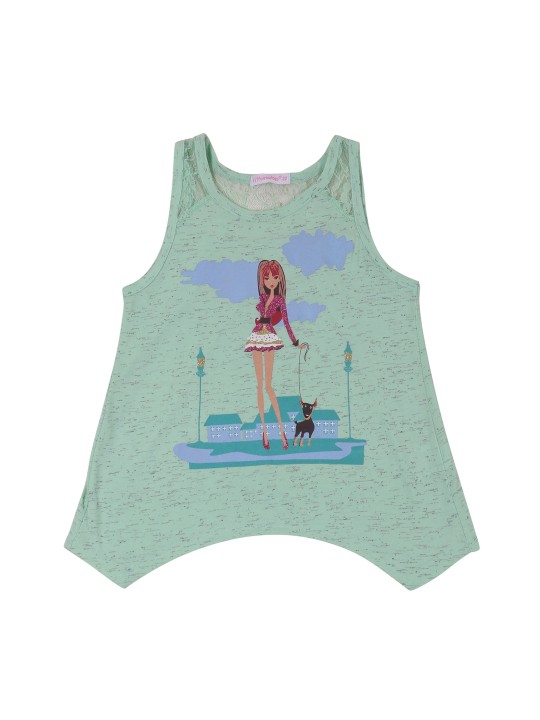 Girls Green Printed A-Line Top 5-6Y
