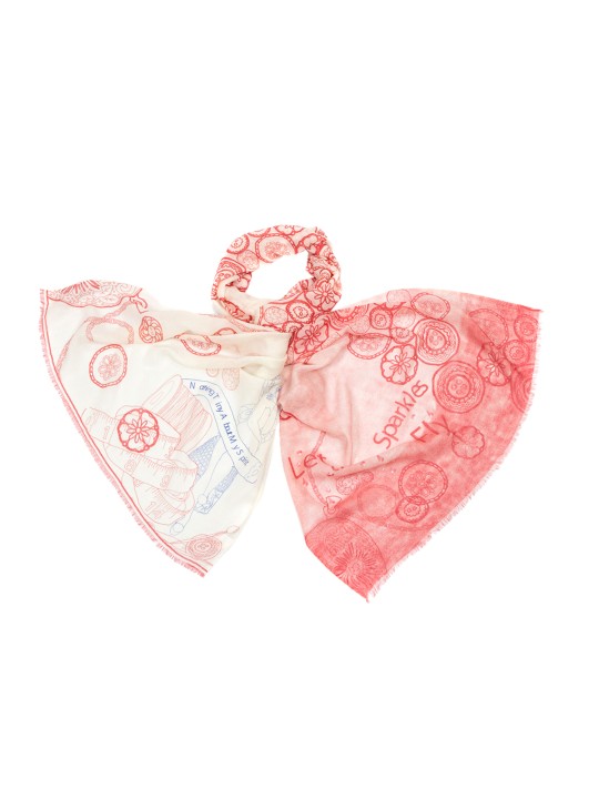 Girls Off-White & Red Printed Stole
