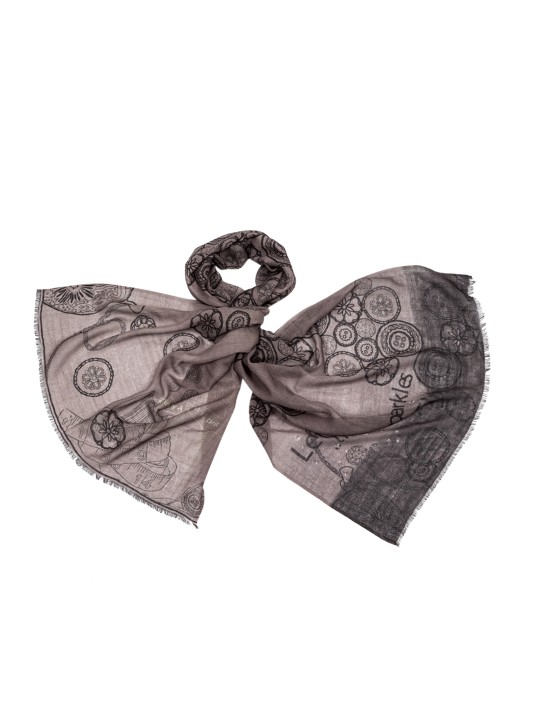 Girls Grey & Black Printed Stole