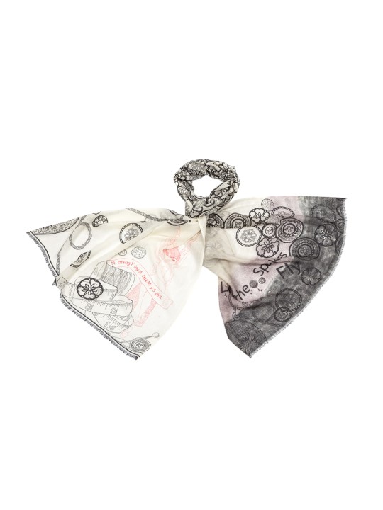 Girls Cream-Coloured & Grey Printed Stole