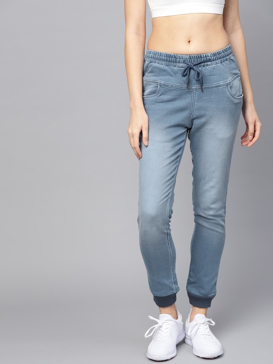 Women's Blue Solid Joggers Jeans