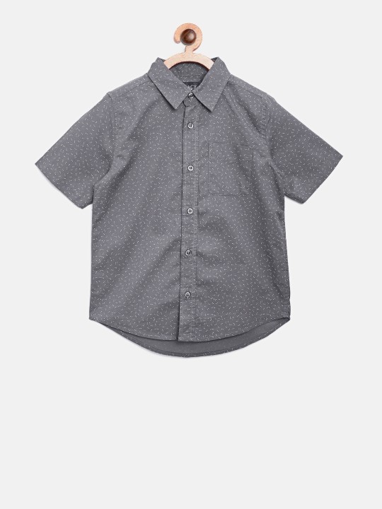 Boys Grey & White Regular Fit Printed Casual Shirt 3-4Y