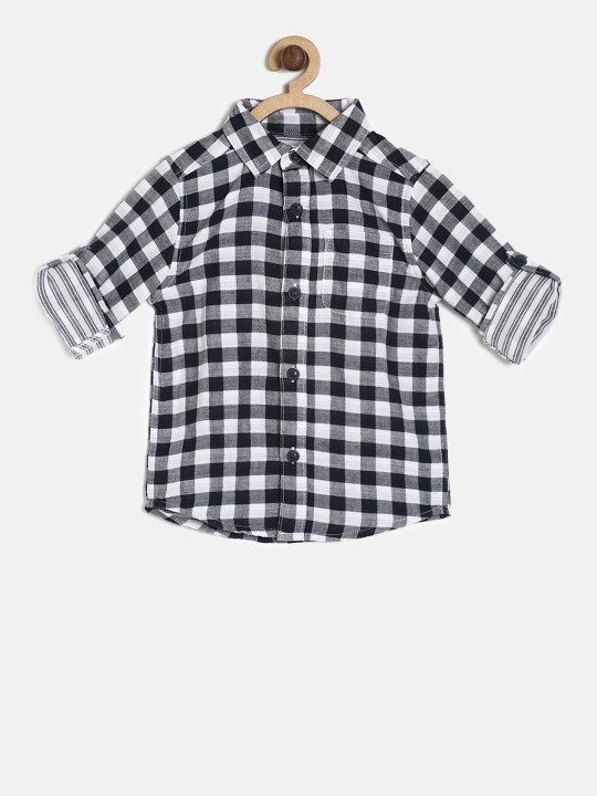 Boys Black & White Regular Fit Checked Casual Shirt 12-18M