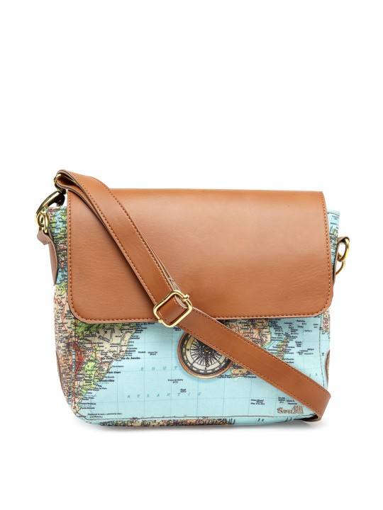 Blue & Tan Printed Sling Bag