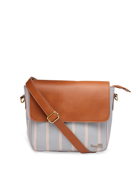 Blue & Tan Striped Sling Bag