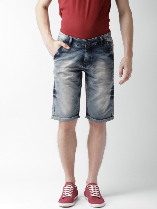 Men Blue Washed Slim Fit Denim Shorts 30