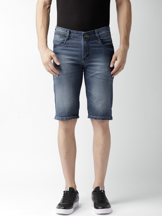 Men Blue Washed Slim Fit Denim Shorts 36