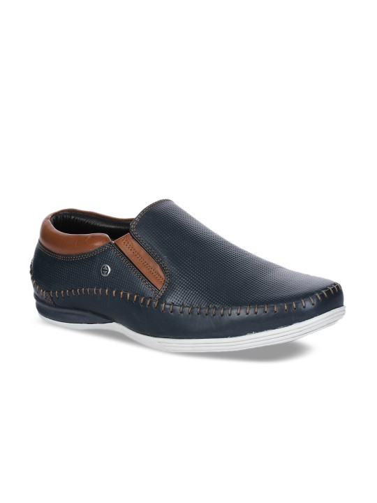 Men Navy Blue Slip-On Leather Sneakers 6