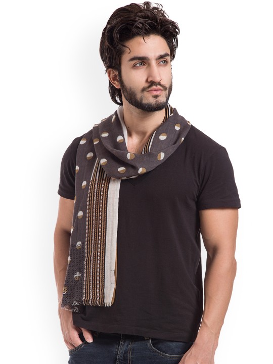 Mens Brown & Grey Printed Muffler