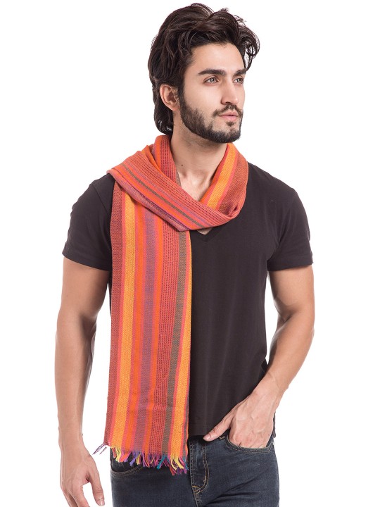 Men Orange Striped Muffler