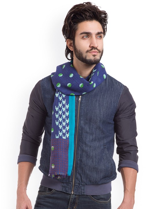 Men Blue Printed Woollen Muffler
