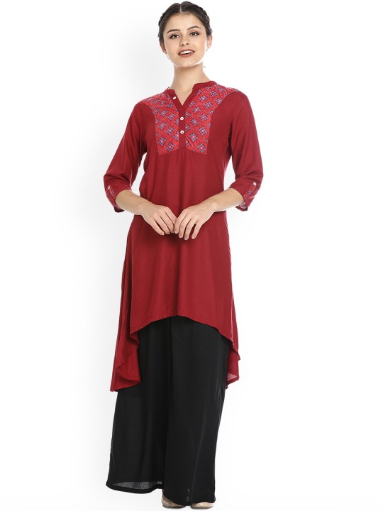 Women Maroon & Red Printed A-Line Kurta S