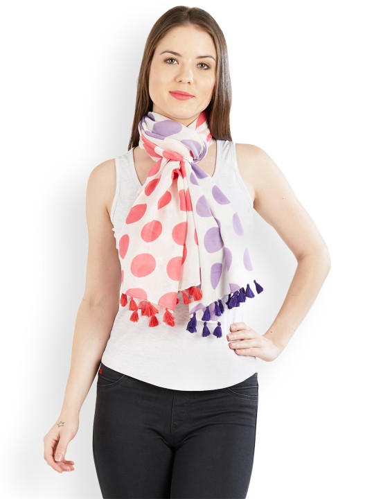 Women White & Pink Printed Stole