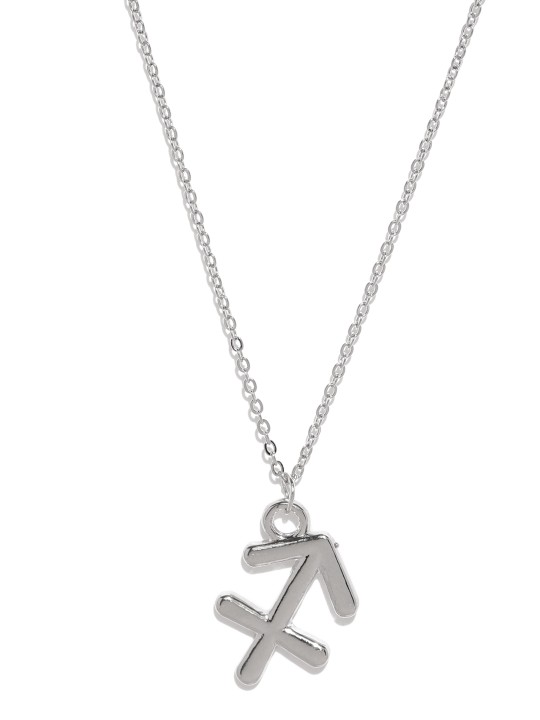 Women Silver-Toned Sagittarius Symbol Pendant With Chain