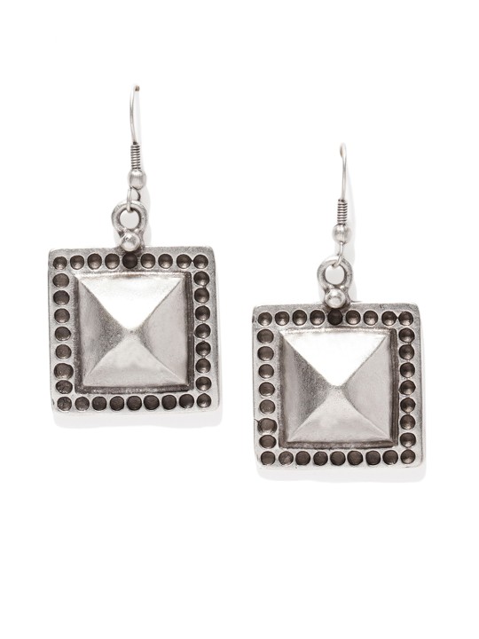 Silver-Toned Silver-Plated Square Drop Earrings