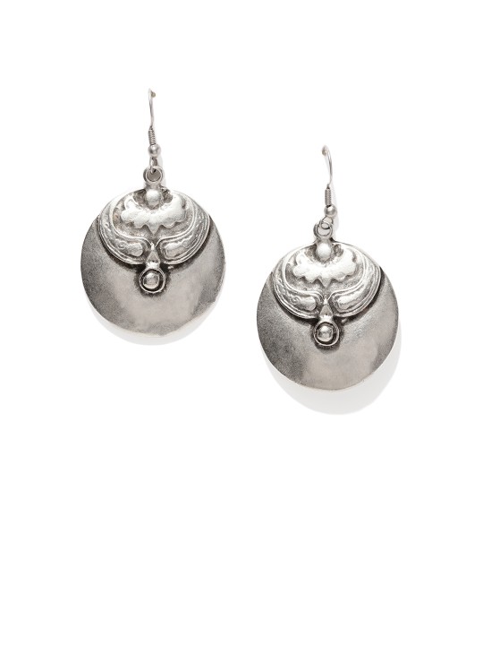 Silver-Plated Silver-Toned Circular Drop Earrings