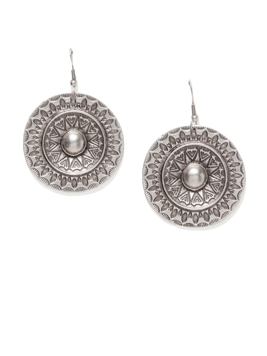 Silver-Plated Silver-Toned Circular Drop Earrings