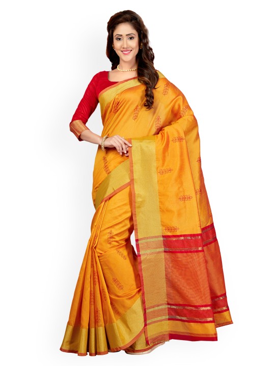 Yellow Silk Blend Embroidered Banarasi Saree