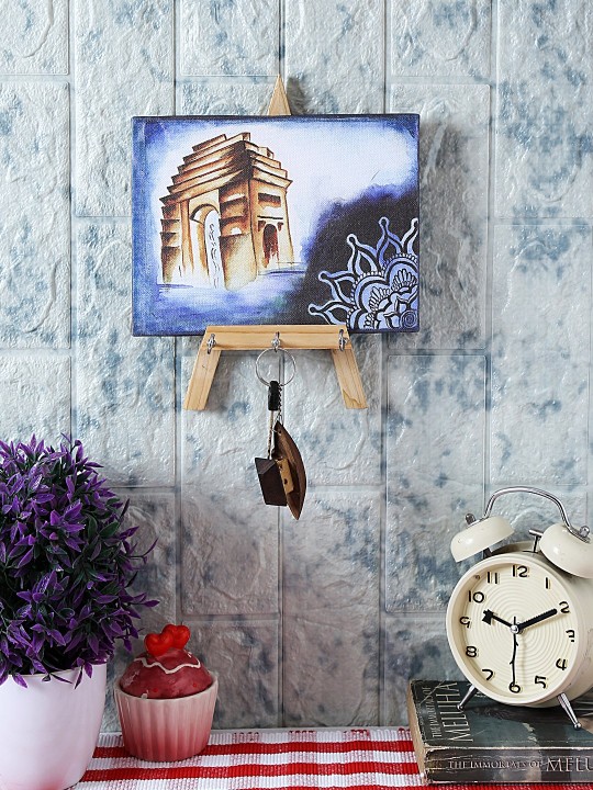 Blue & Brown Hand-Painted Wooden Key Holder